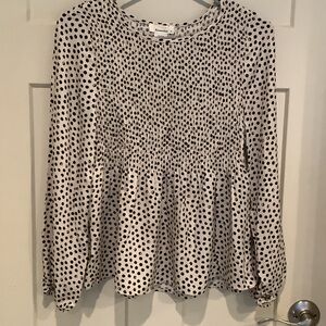 Urban Romantics Cream and Black Polka Dot Peplum Blouse